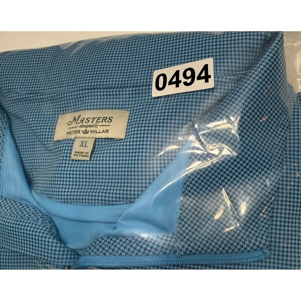 Masters By Peter Millar Mens XL Blue Micro Houndstooth Quarter Zip Golf Pullover